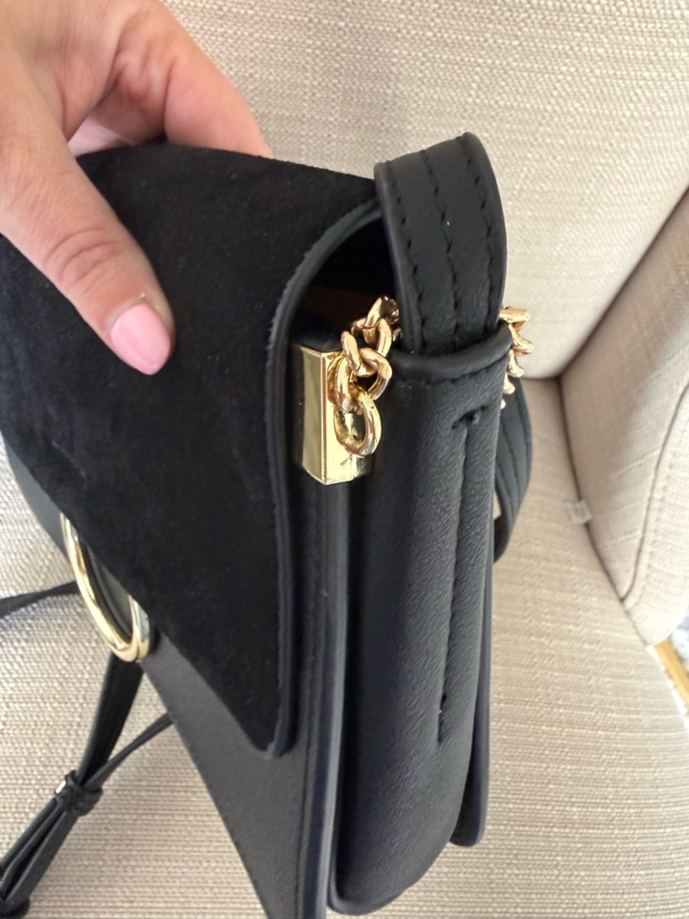 Chloé Faye Small Leather & Suede Crossbody Shoulder Bag Black Gold, ‼️MSRP $1390 - Picture 7 of 15